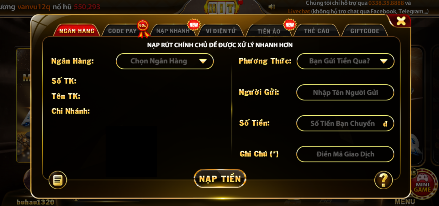 Nạp tiền Hitclub tại ngân hàng